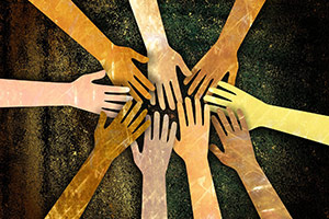 Artwork depicting joined hands